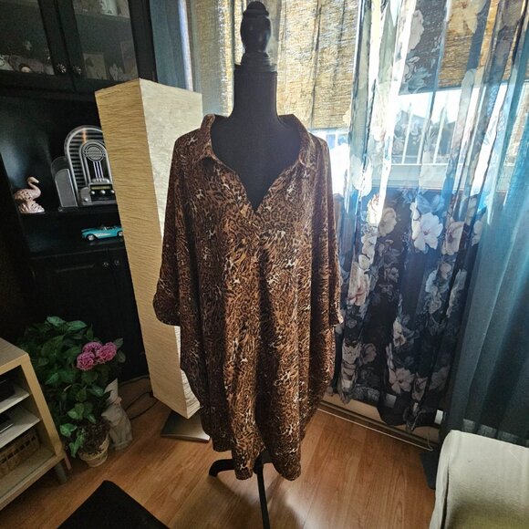 Yours | Plus Size - Brown Animal Print Oversized Fit Shirt - NWT - Picture 4 of 15